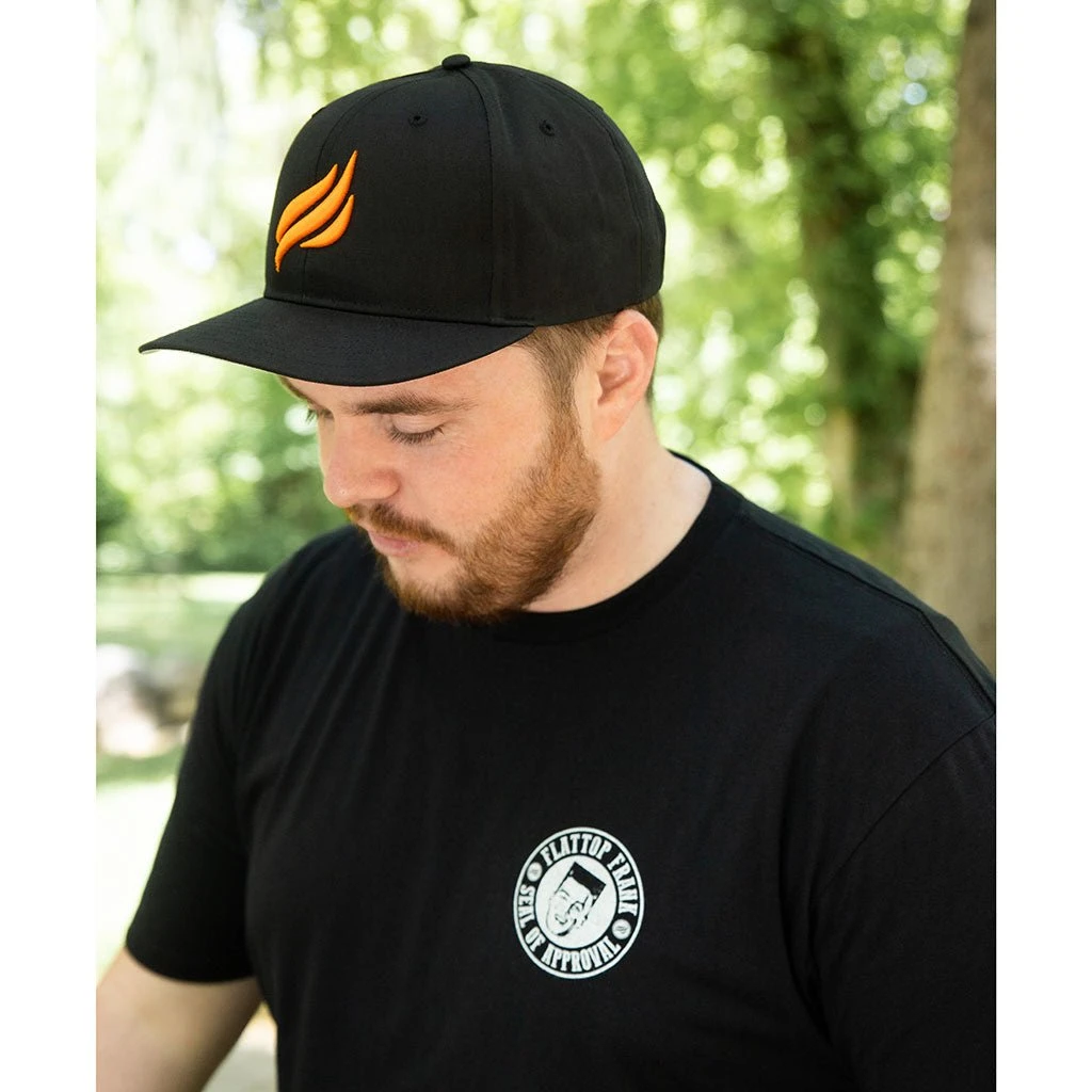 3037 Snapback Hat - Black With Flame (embroidered Puff - Orange), Size MD-LG - Image 2