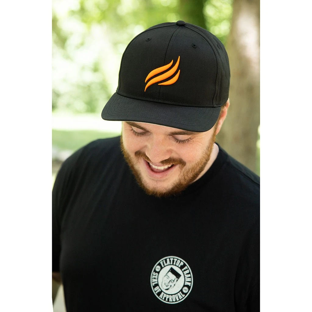 3037 Snapback Hat - Black With Flame (embroidered Puff - Orange), Size MD-LG - Image 3